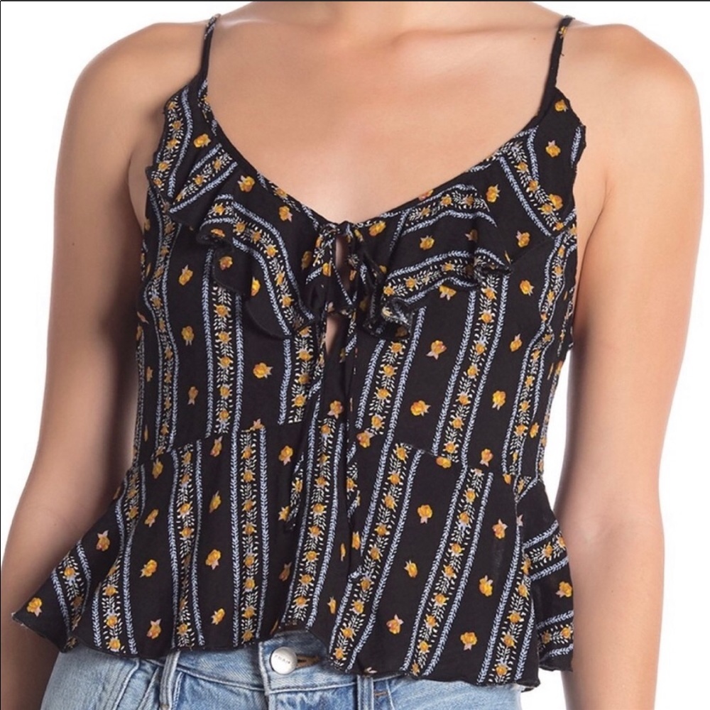 NWT Free People Love To Printed Cami Black Floral
